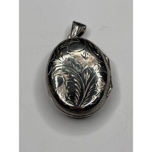 Vintage Etched Sterling Silver Locket: Photo or Memory Charm Keepsake Necklace